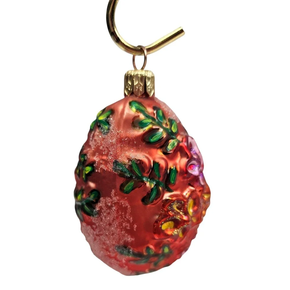 Hand Painted‎ Christopher Radko Ornament Glitter Pink Coral Christmas Decor